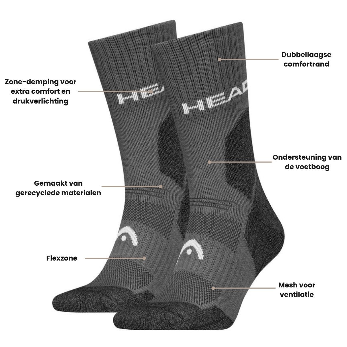 HEAD Wandelsokken All Climates Hiking Crew 6-pack Grijs