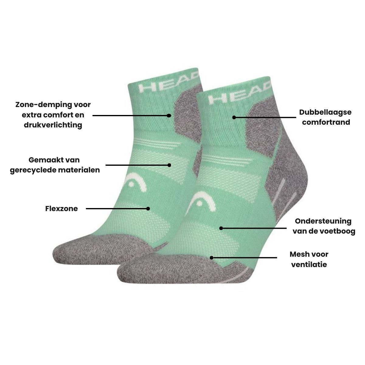 HEAD Wandelsokken All Climates Hiking Quarter 2-pack Licht Groen