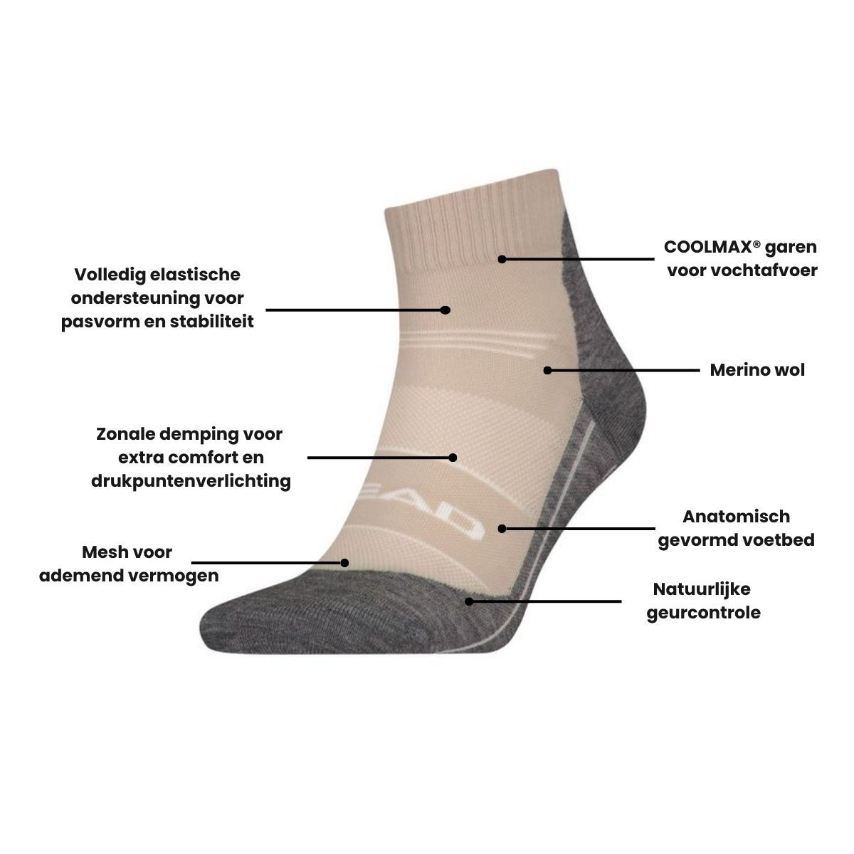 HEAD Wandelsokken Cool Hiking Quarter 1-pack Taupe
