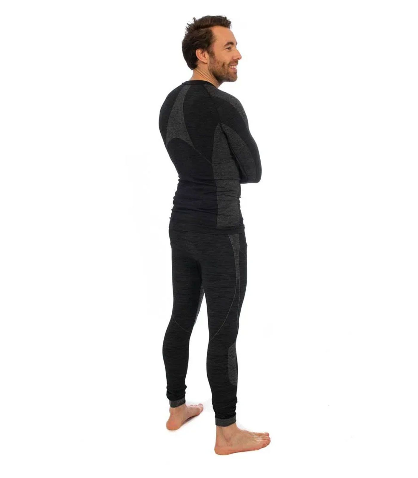 Heatkeeper Thermoset Heren Premium - Thermoshirt + Thermo Legging - Zwart Melange