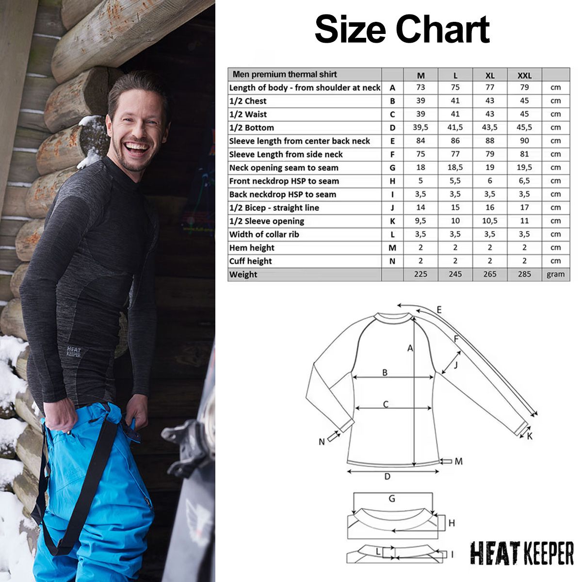 Heatkeeper Thermoset Heren Premium - Thermoshirt + Thermo Legging - Zwart Melange