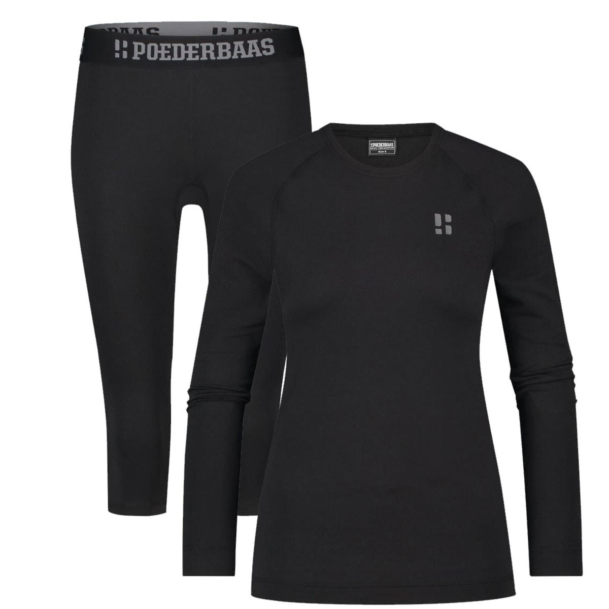 Poederbaas Thermoset Dames Lightweight - Thermoshirt + Thermolegging - Zwart