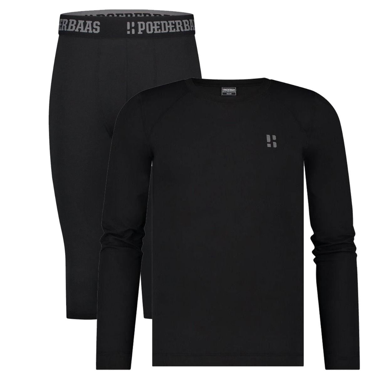 Poederbaas Thermoset Heren Lightweight - Thermoshirt + Thermolegging - Zwart