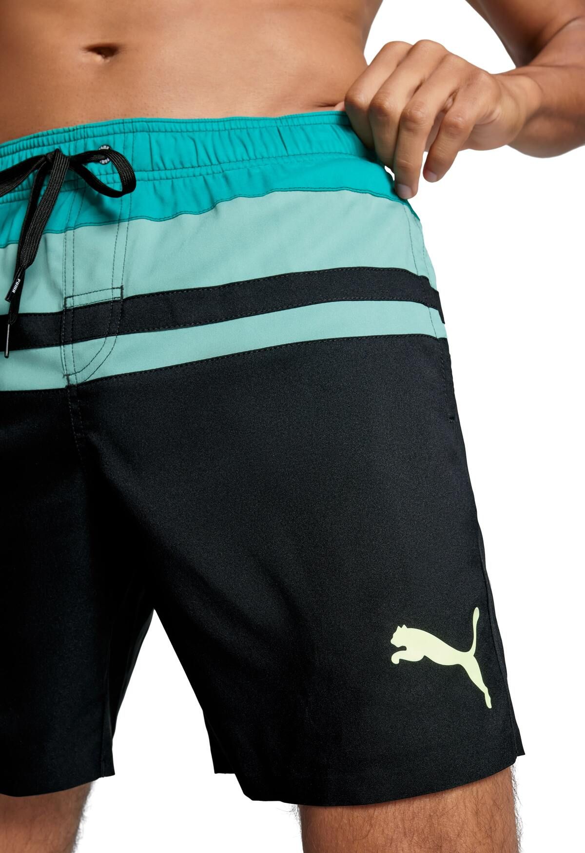 Puma Zwembroek Heren Heritage Stripe Mid Shorts Black Teal Combo