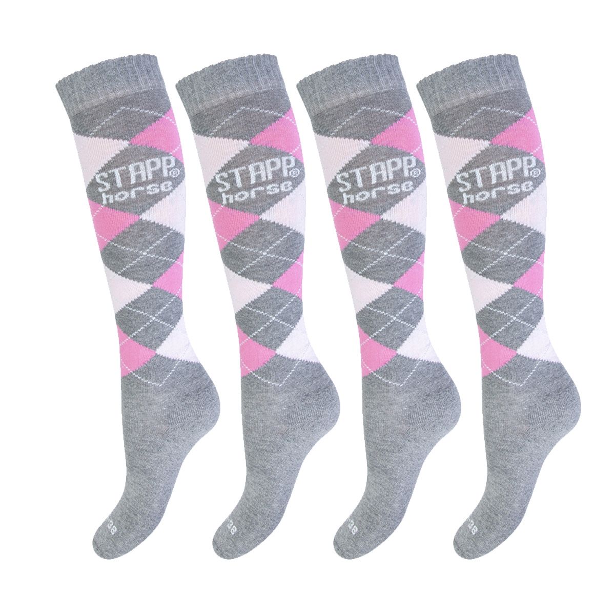 STAPP Horse Paardrijsokken Ruit 4-pack Grijs / Roze / Fuchsia