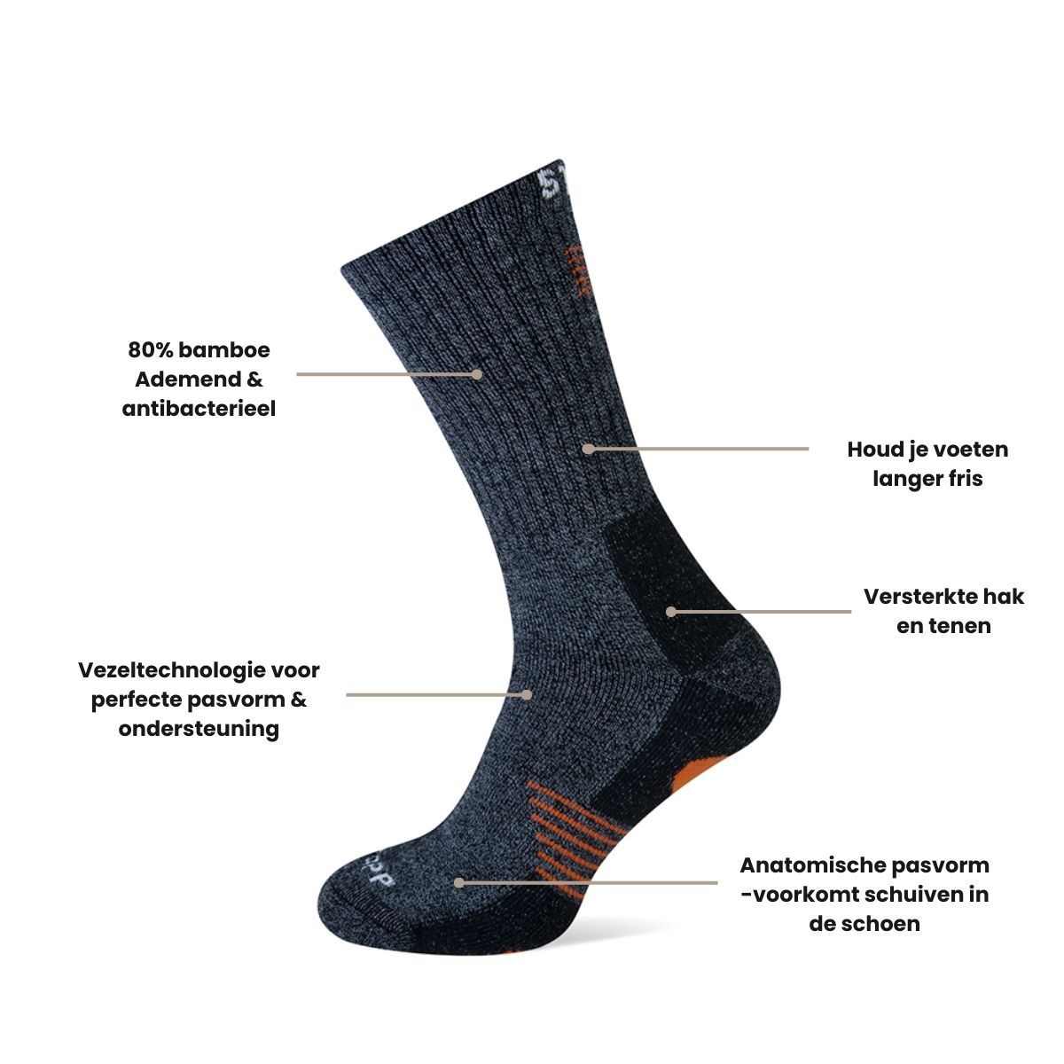 STAPP Wandelsokken Techno Bamboo 3-pack Dark Grey Orange