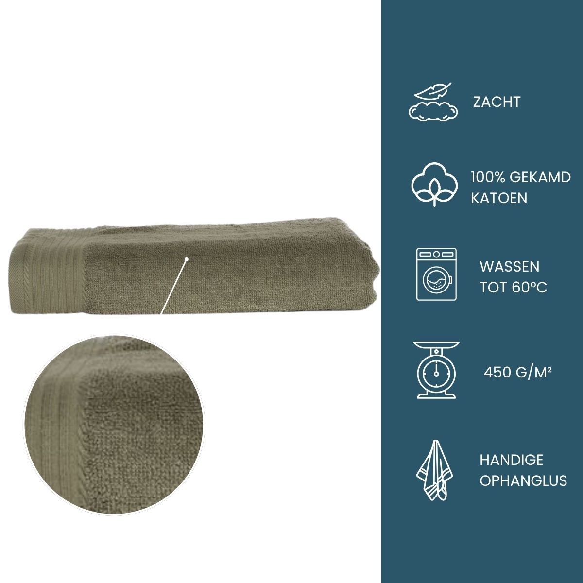 The One Badhanddoek 450 gram 70x140 cm Olive Green (5 stuks)