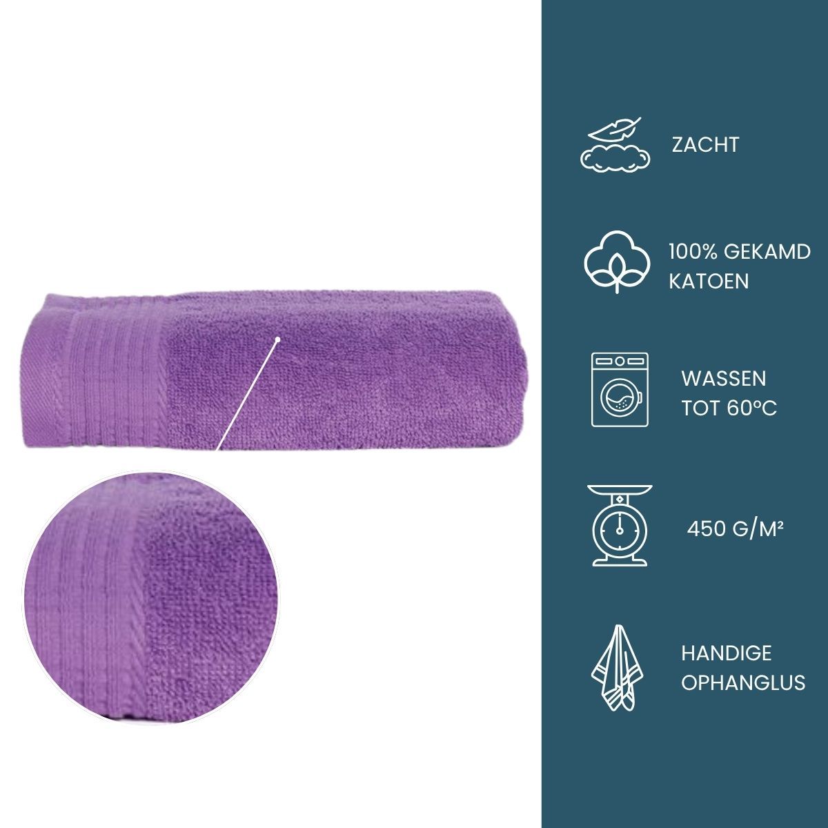 The One Handdoek 450 gram 50x100 cm Paars