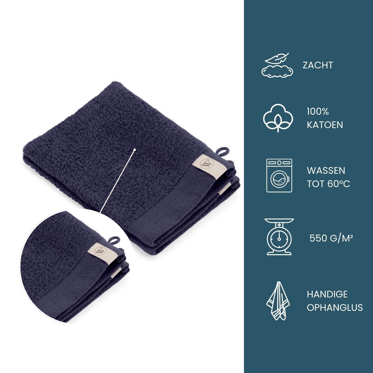 Walra Soft Cotton Washandjes 16 x 21 550gram Navy - 12 stuks