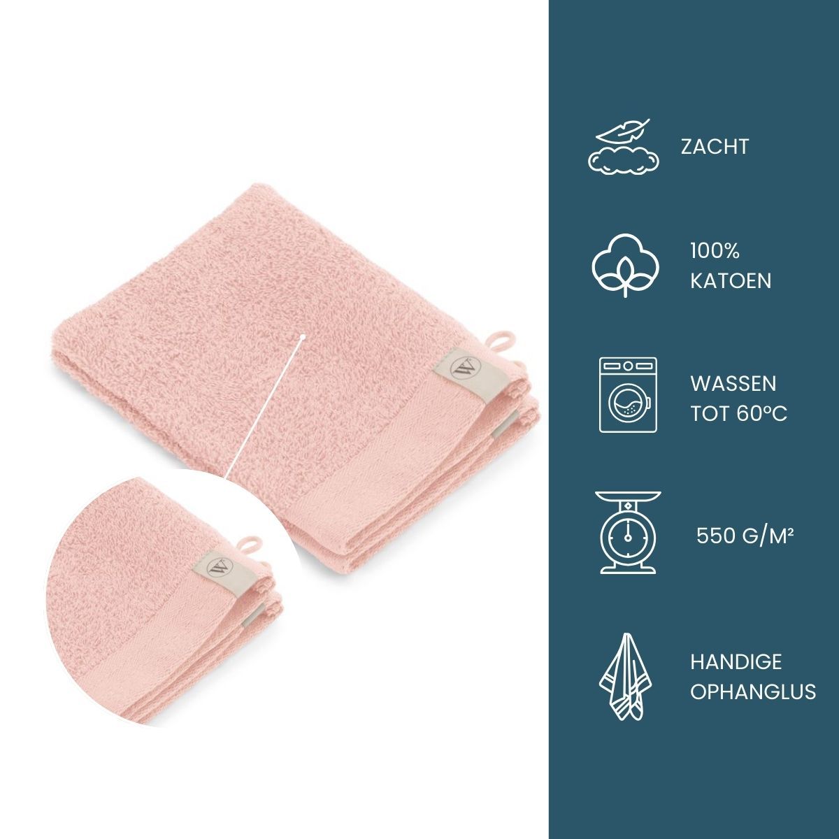Walra Soft Cotton Washandjes 15 x 21 550gram Roze - 12 stuks
