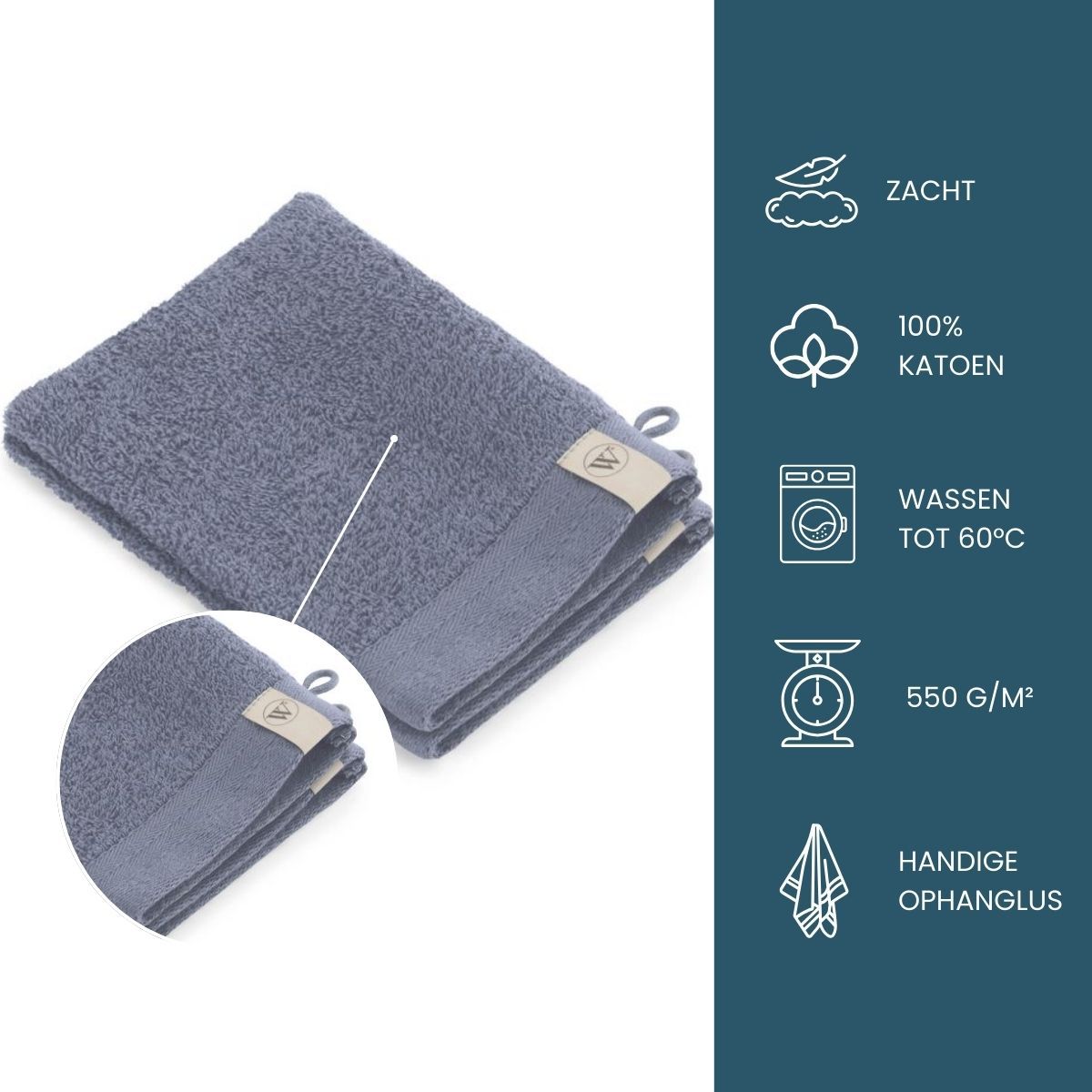 Walra Soft Cotton Washandje 16 x 21 cm 550 gram Indigo - 12 stuks