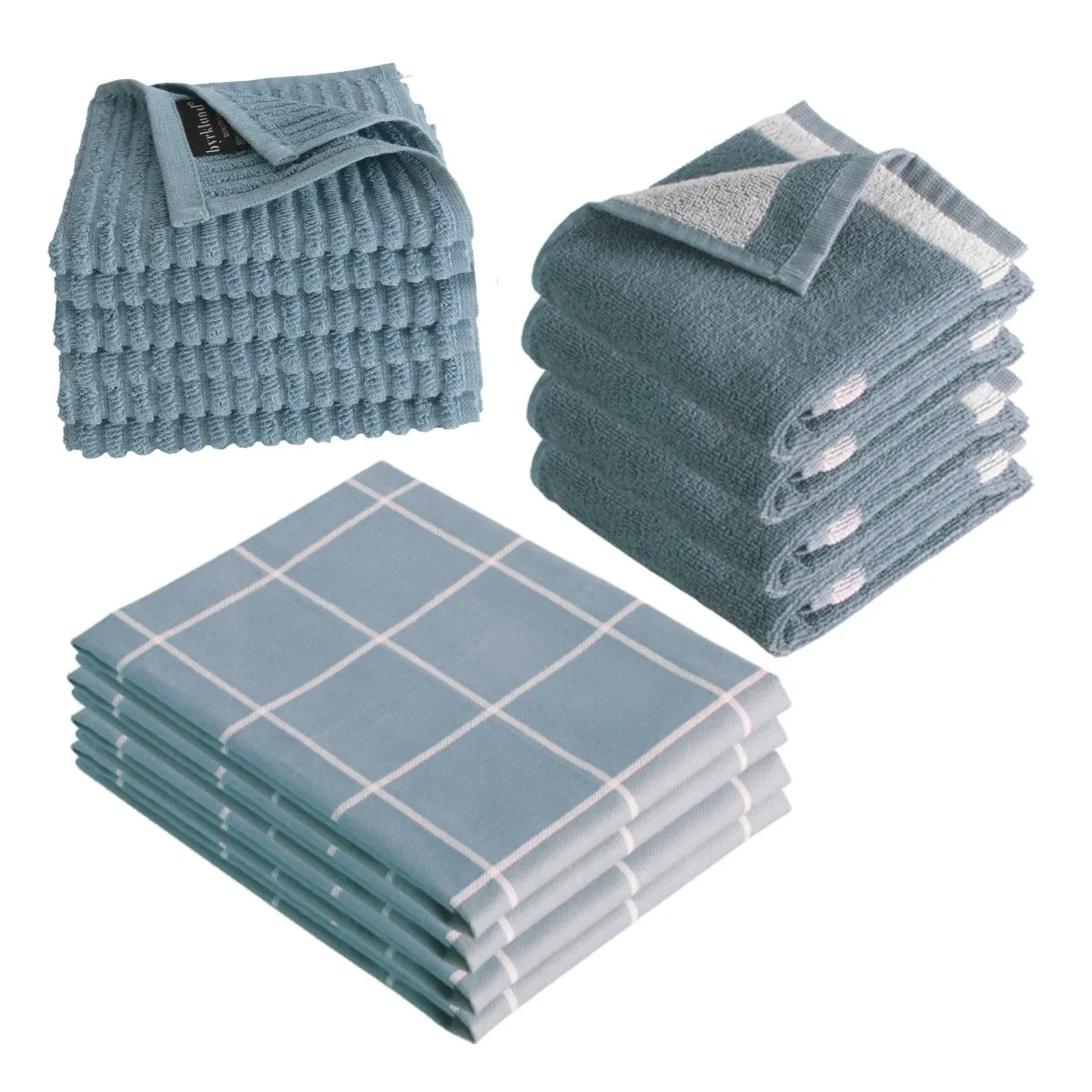 Byrklund Keukenset Clean & Dry Blauw - 14 delig - Theedoeken, Keukendoeken & Vaatdoeken