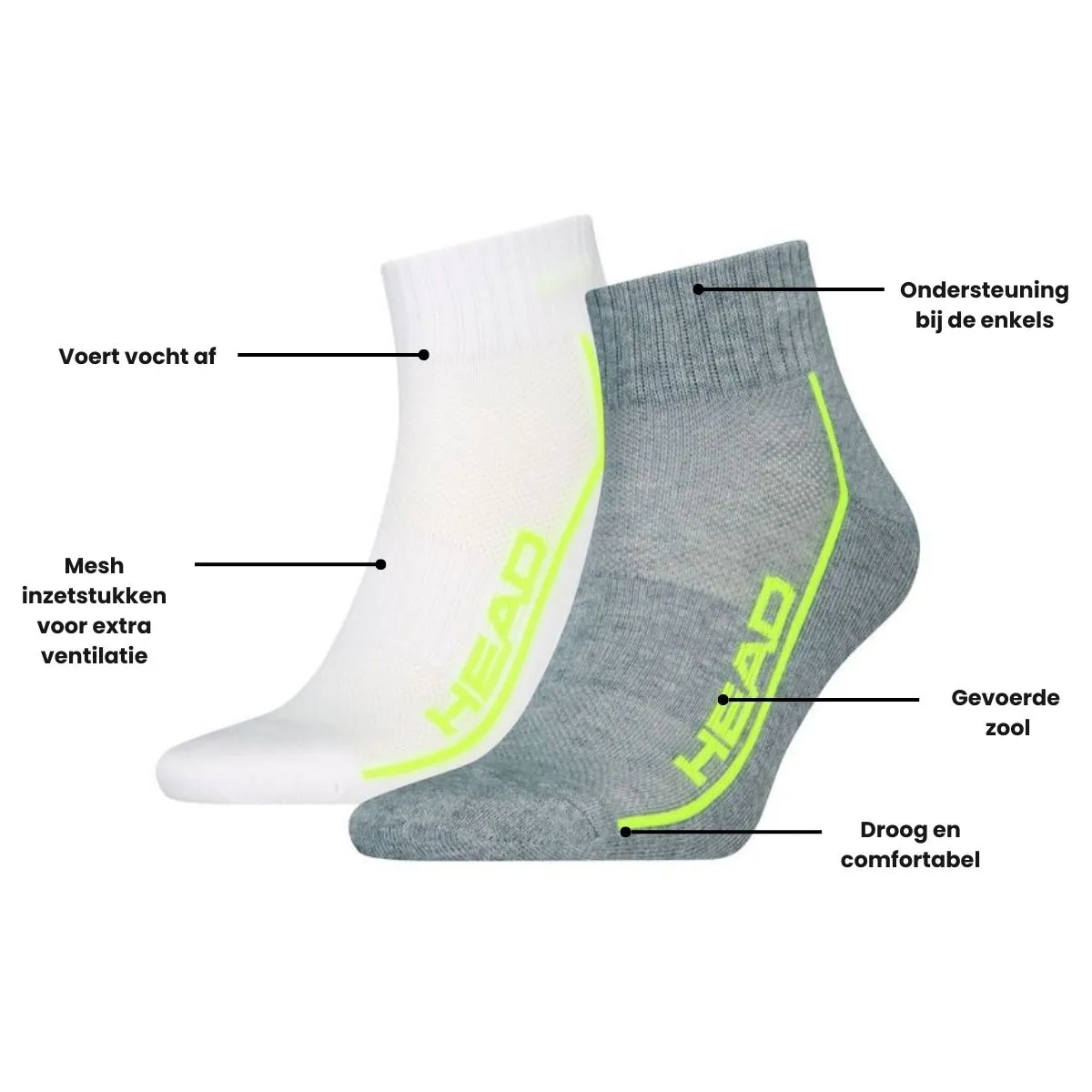 HEAD Quartersokken Performance 2-pack Grey Melange / Wit