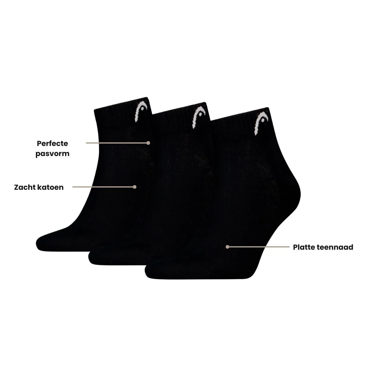 HEAD Quartersokken Training 3-pack Zwart