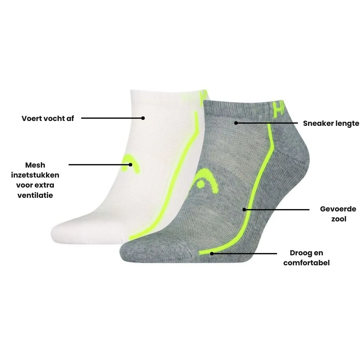 HEAD Sneakersokken Performance 2-pack Grey Melange / Wit