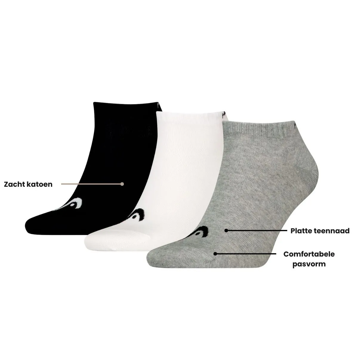 HEAD Sneakersokken Training 3-pack Grijs / Wit / Zwart