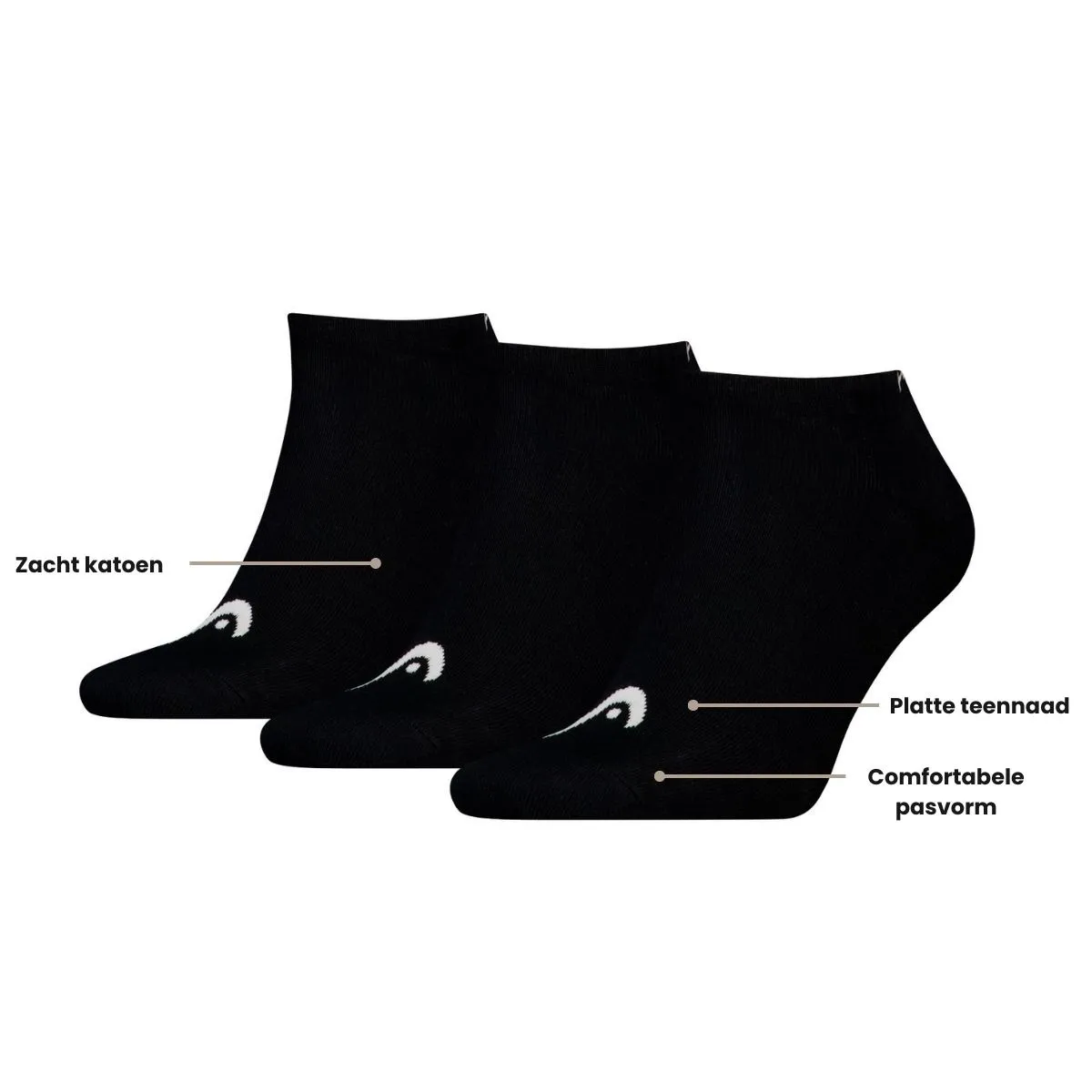 HEAD Sneakersokken Training 3-pack Zwart