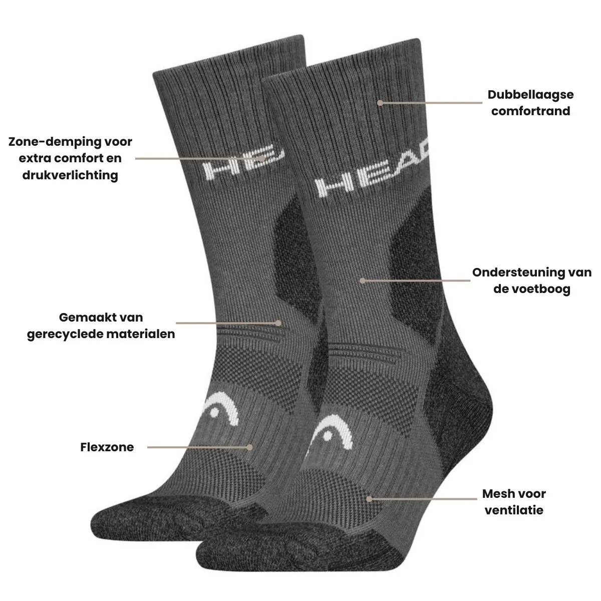 HEAD Wandelsokken All Climates Hiking Crew 6-pack Grijs