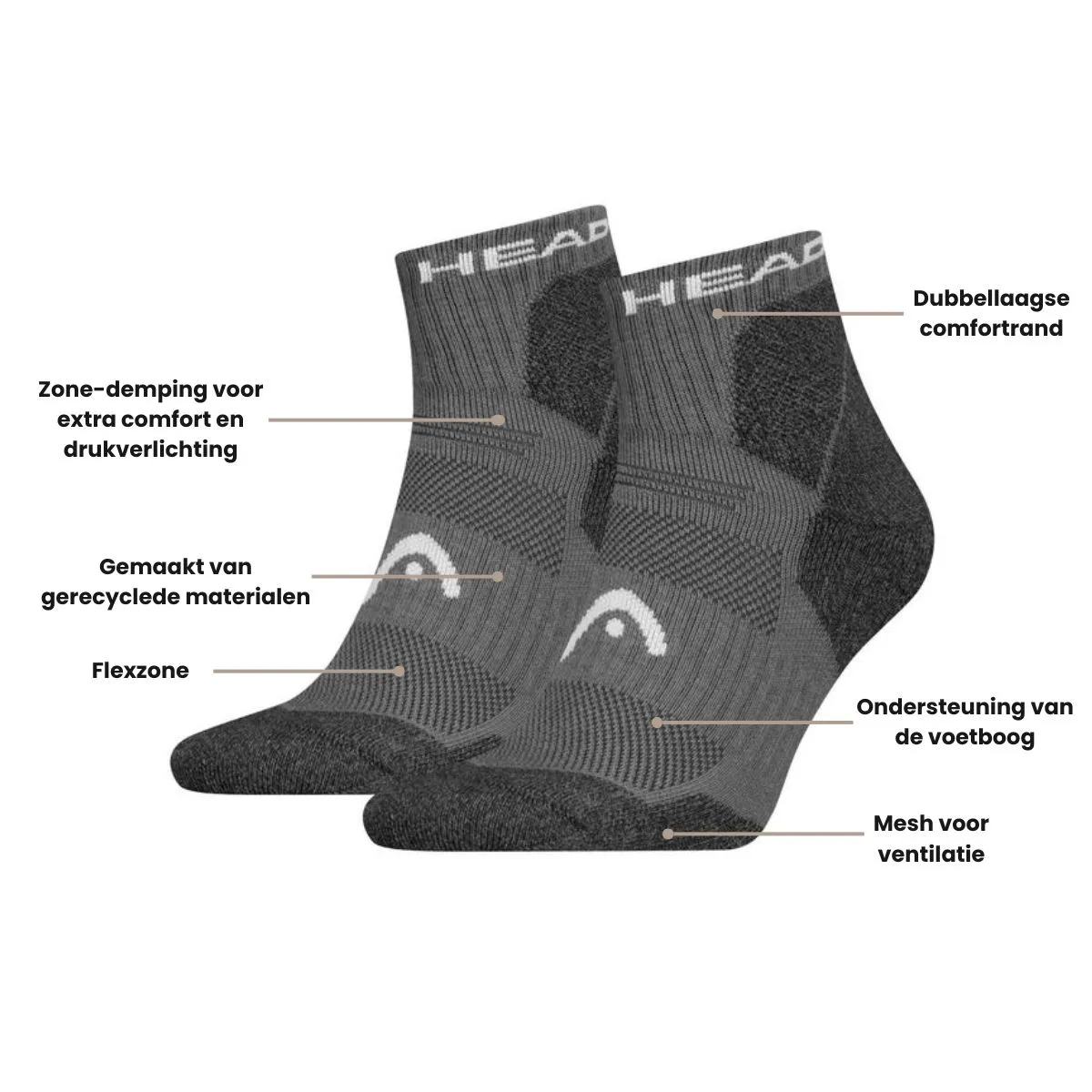 HEAD Wandelsokken All Climates Hiking Quarter 6-pack Grijs
