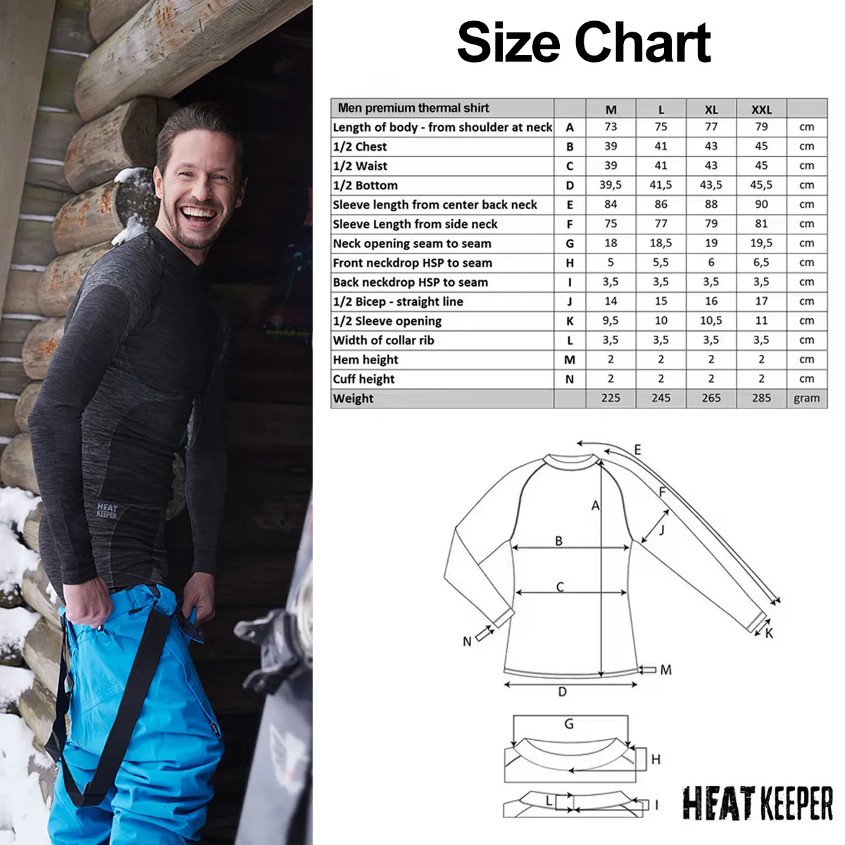 Heatkeeper Thermoset Heren Premium - Thermoshirt + Thermo Legging - Zwart Melange