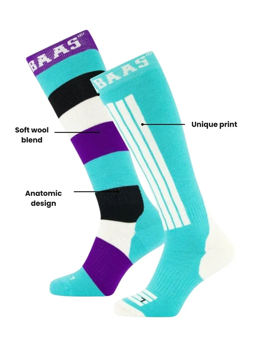 Poederbaas Skisokken 2-pack Striped Mint