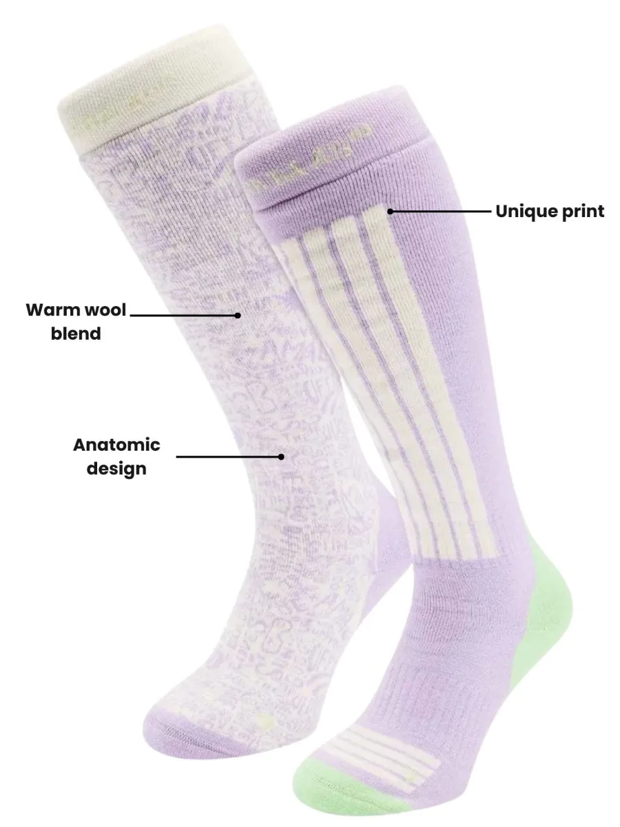 Poederbaas Skisokken Dames 2-pack White Multi