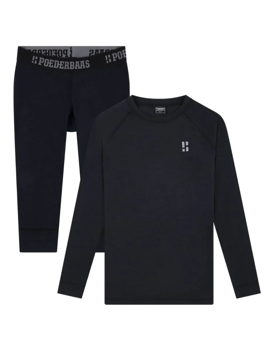 Poederbaas Thermoset Merinowol Dames - Thermoshirt + Thermolegging 3/4 - Zwart