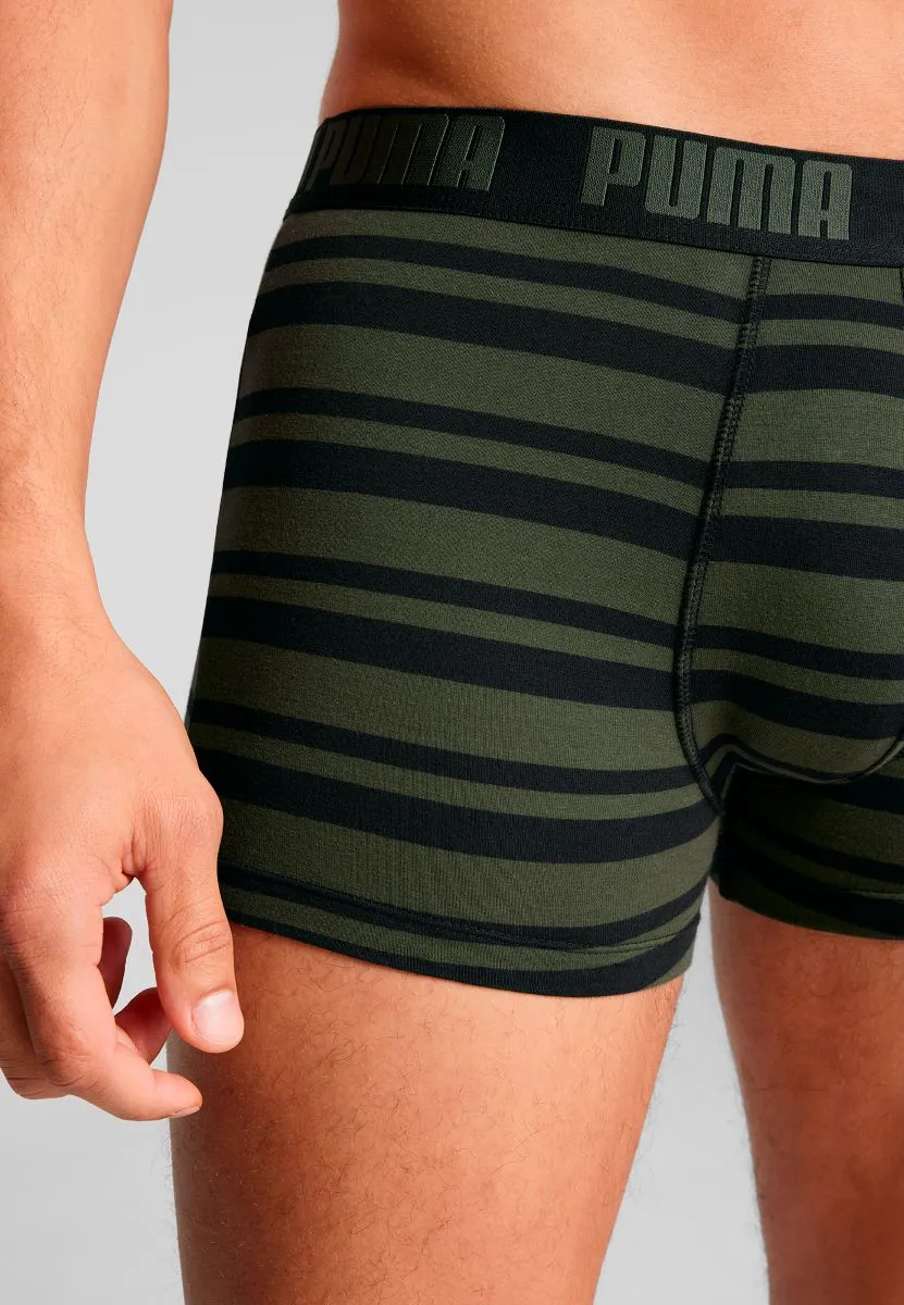 Puma Boxershorts Everyday Heritage Stripe 2-pack Forest Night Tonal