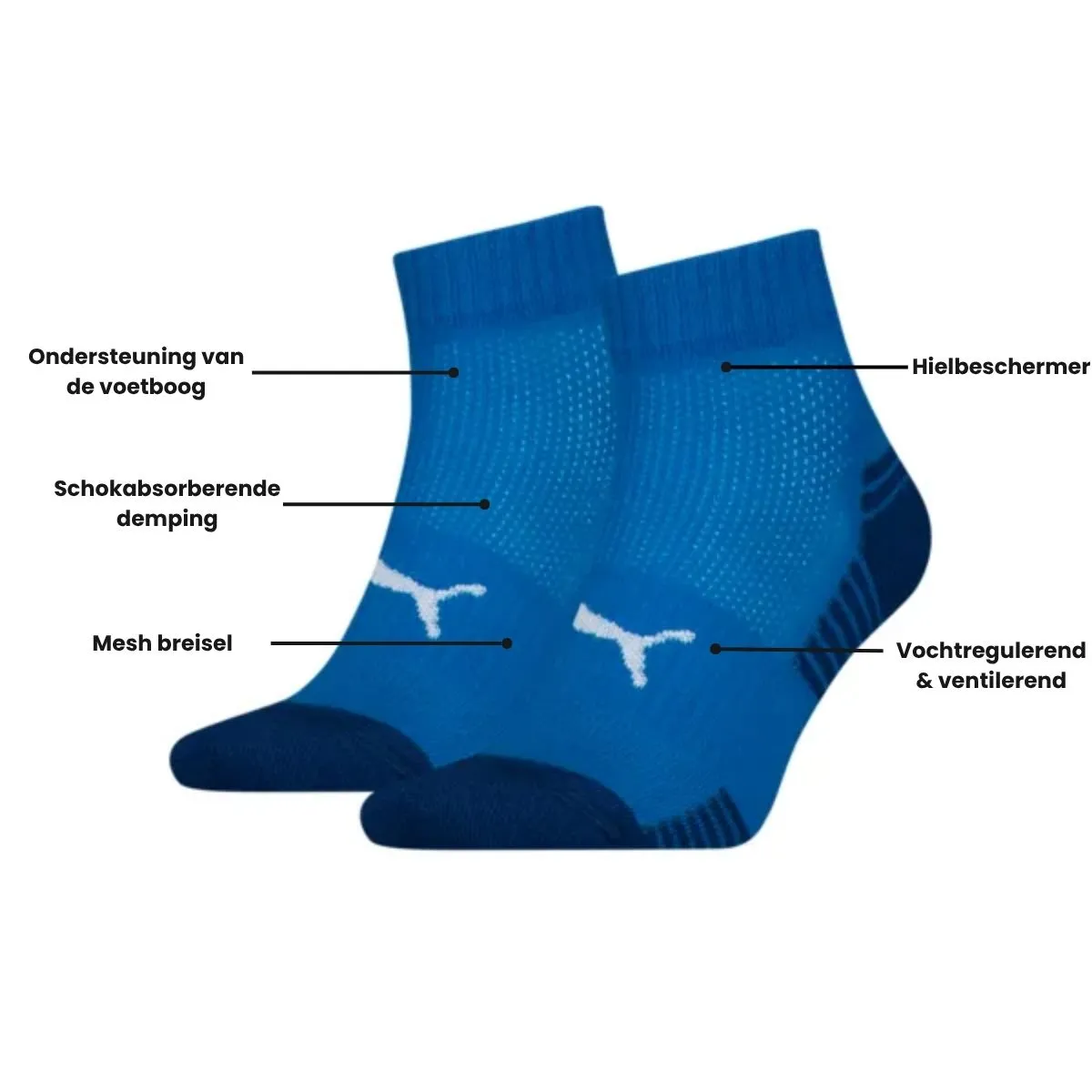 Puma Sport Cushioned Quartersokken 6-pack Blauw