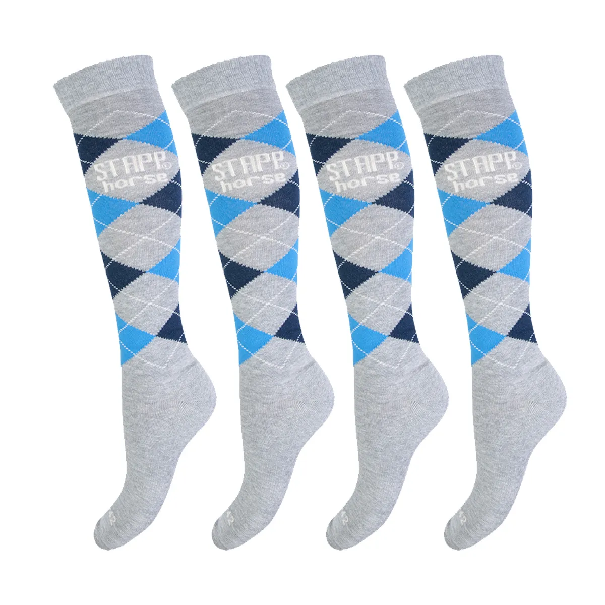 STAPP Horse Paardrijsokken Ruit 4-pack Grijs / Marine / Blauw