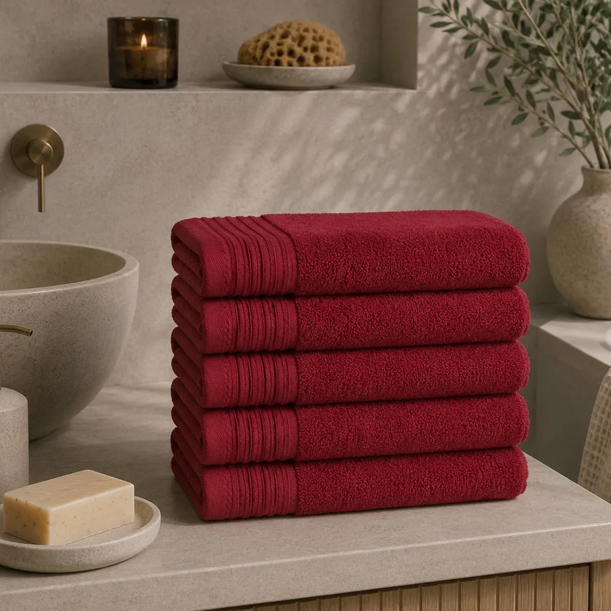 The One Handdoek Deluxe 50x100  550 gr Burgundy (5 stuks)