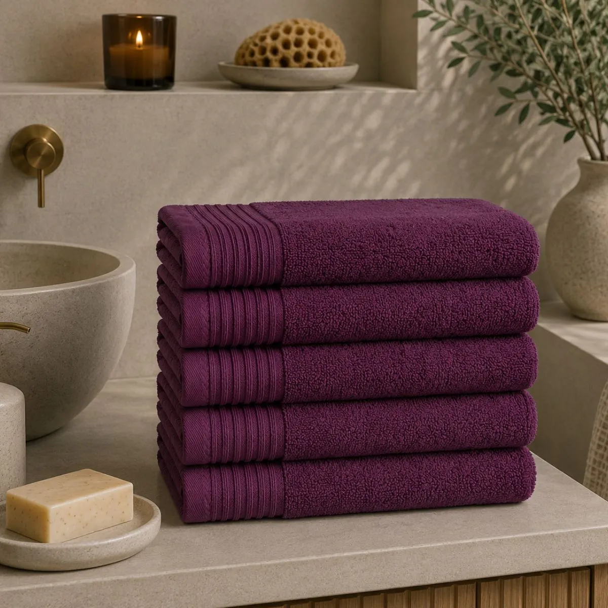 The One Handdoek Deluxe 50x100  550 gr Plum (5 stuks)