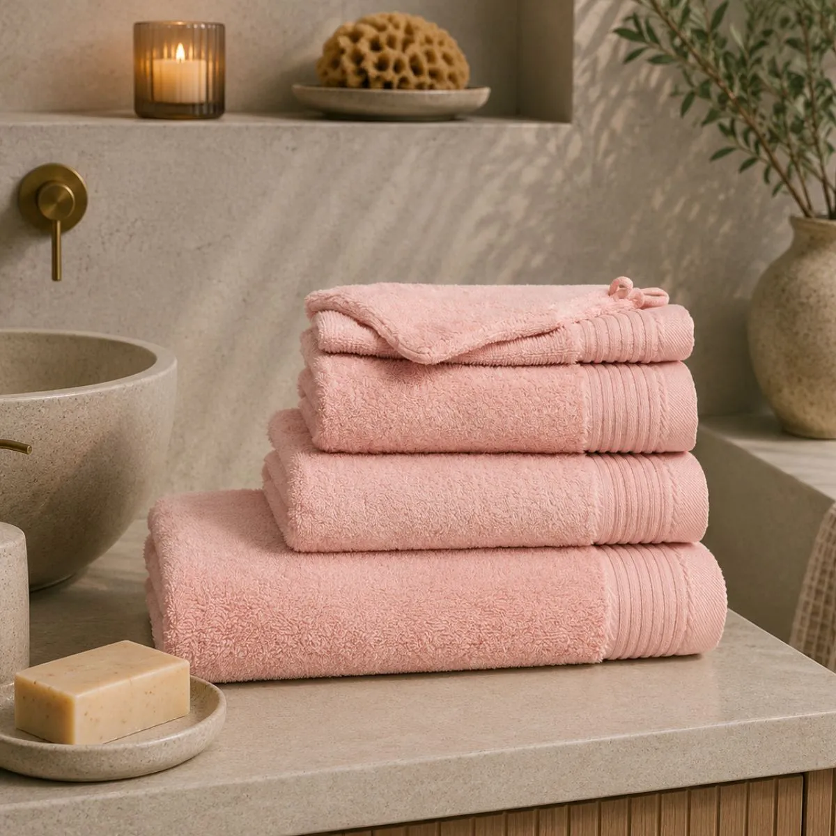 The One Badhanddoek Deluxe 70x140 550 gram Salmon (5 stuks)