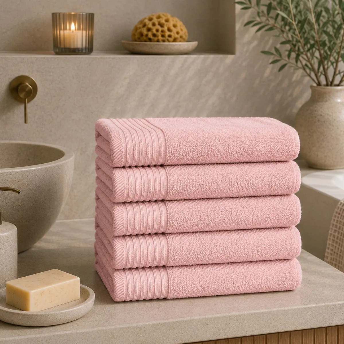 The One Handdoek Deluxe 50x100  550 gr Salmon  (5 stuks)