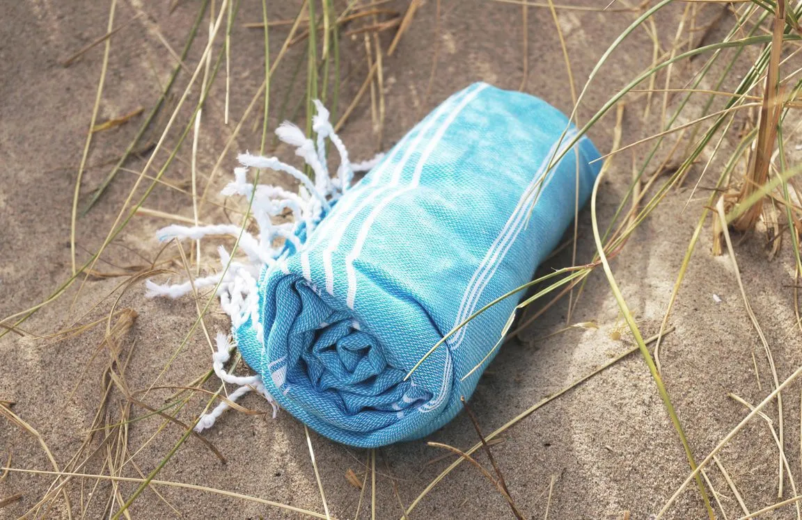 The One Towelling Hamamdoek Turquoise/Wit