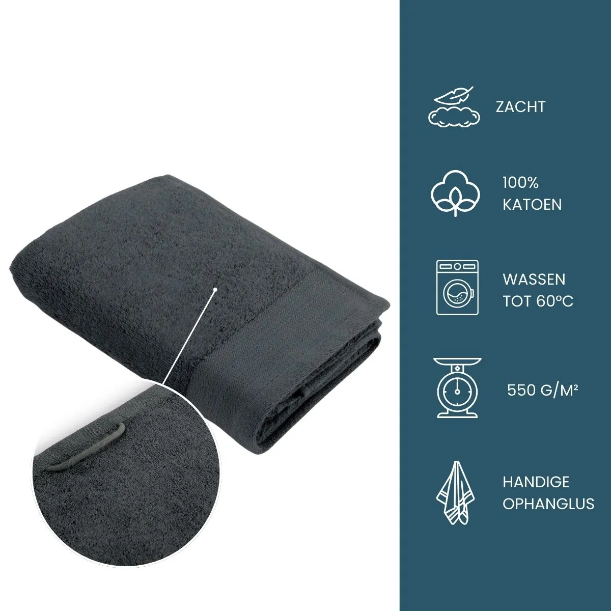 Walra Soft Cotton Handdoek 50x100 cm 550gram Antracite - 6 stuks