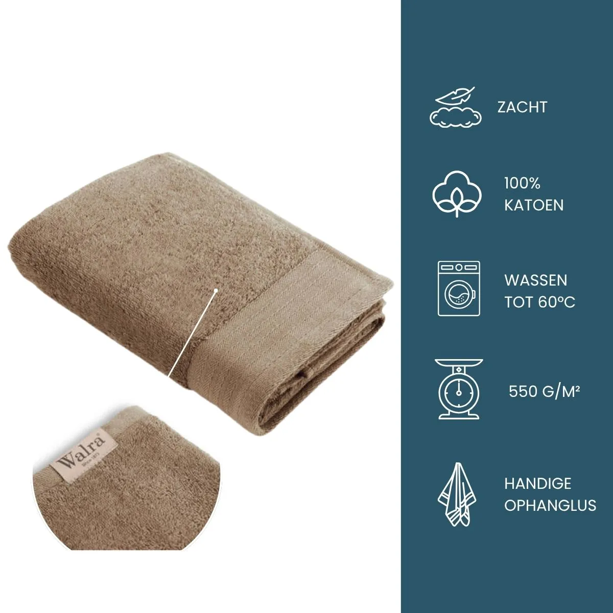 Walra Soft Cotton Handdoek 50 x 100 cm 550 gram Bruin