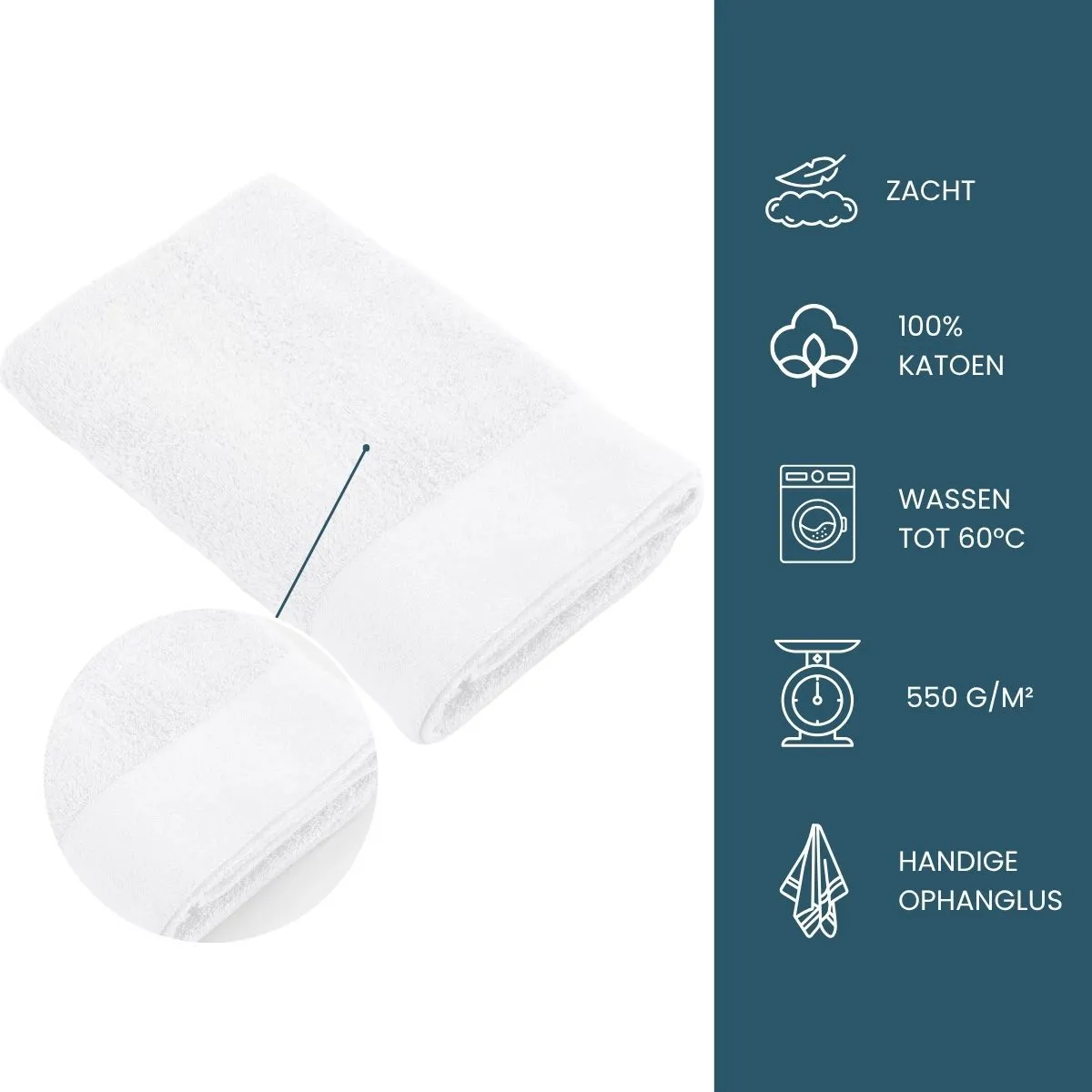 Walra Soft Cotton Handdoeken 70 x 140 cm - 550 gr/m² - Wit - 10 stuks