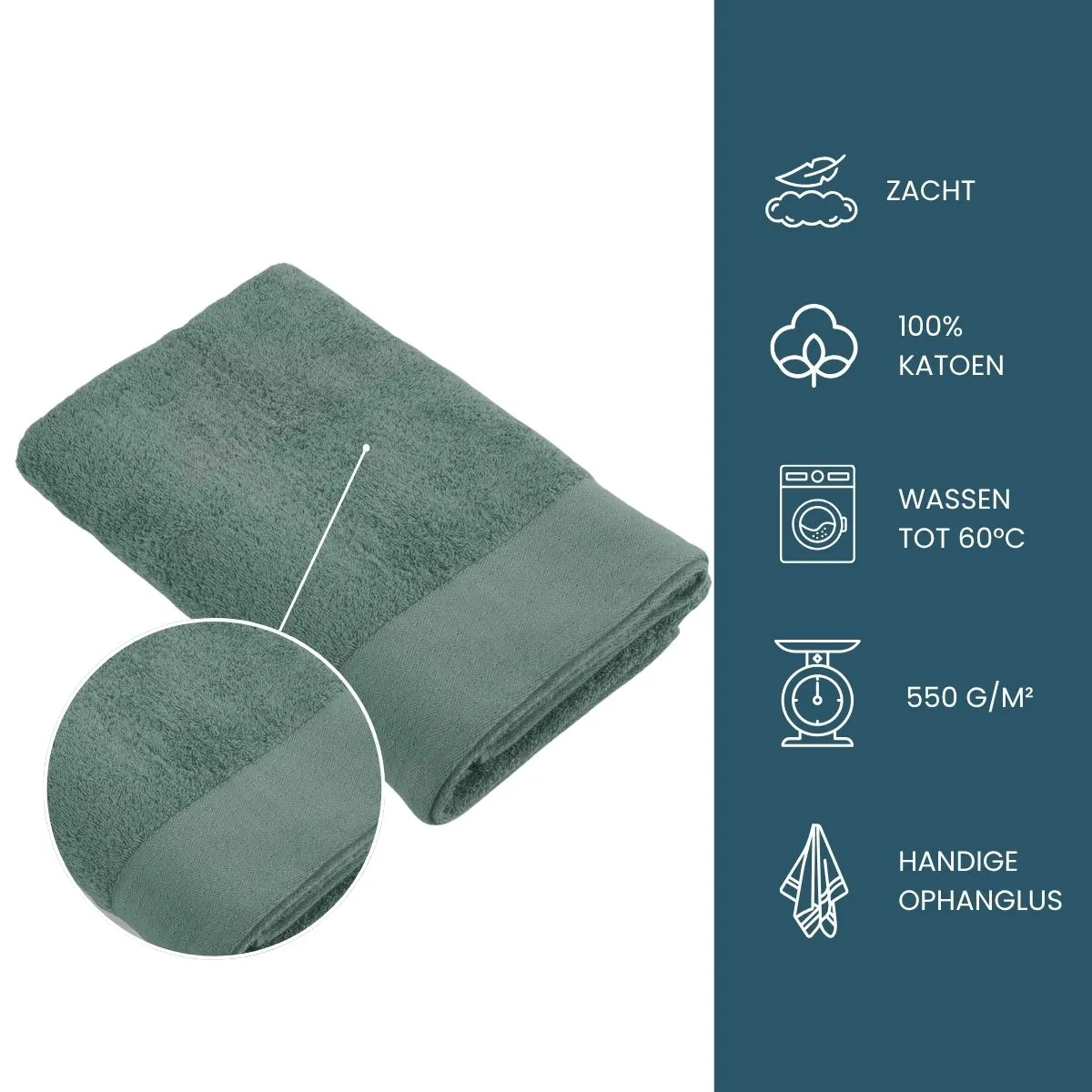 Walra Soft Cotton Handdoeken 70 x 140 cm - 550 gr/m² - Legergroen - 5 stuks
