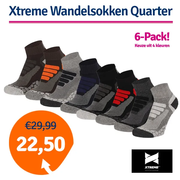 Dagaanbieding Xtreme Wandelsokken Quarter 6-pack