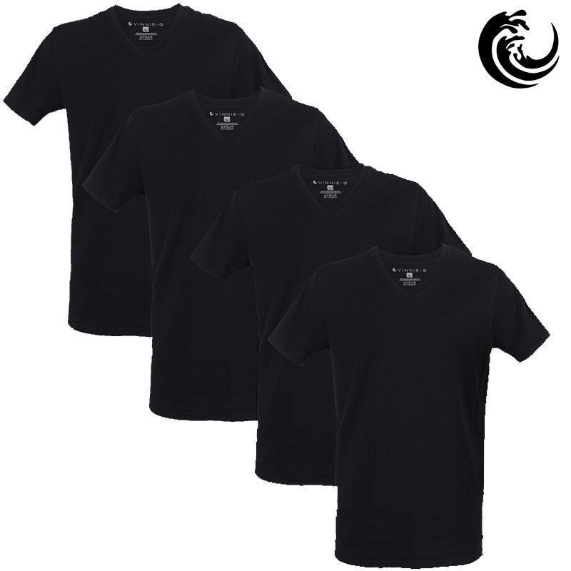 Vinnie-G Heren T-shirt V-hals Zwart 4-pack - afbeelding 1