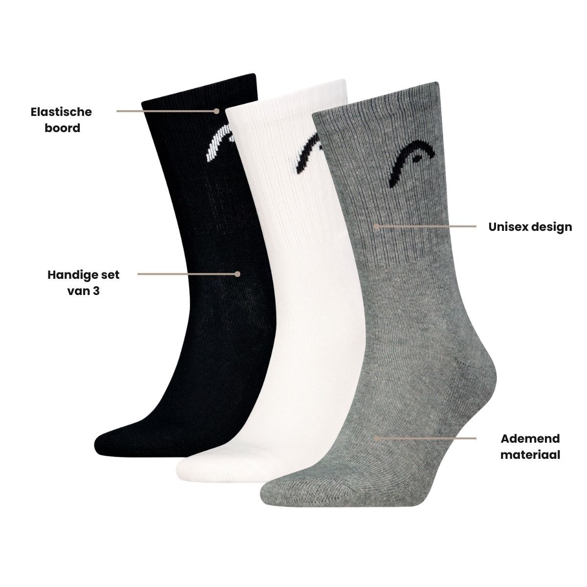 HEAD Sportsokken Training 3-pack Grijs / Wit / Zwart