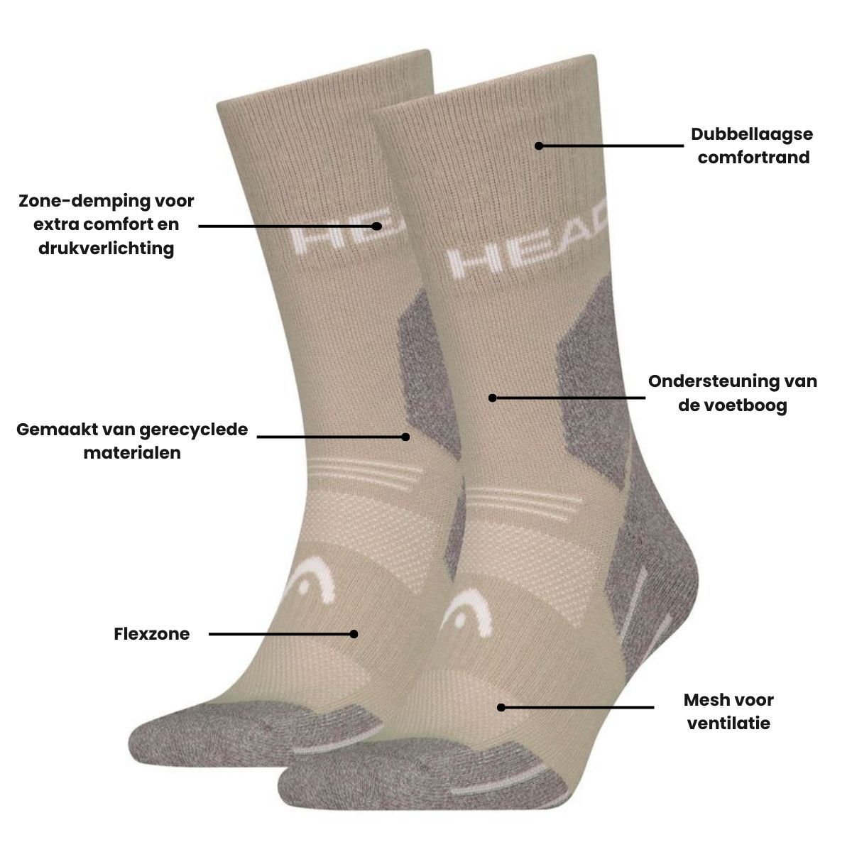 HEAD Wandelsokken All Climates Hiking Crew 6-pack Taupe