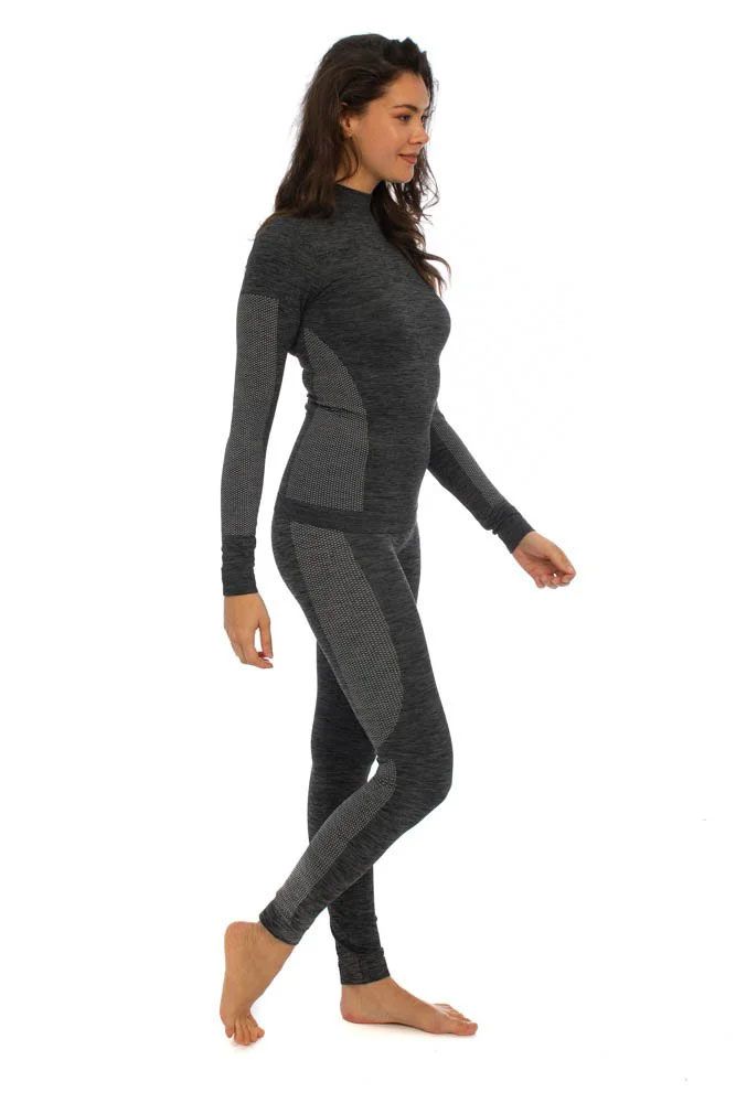 Heatkeeper Thermoset Dames Premium - Thermoshirt + Thermo Legging - Zwart Melange