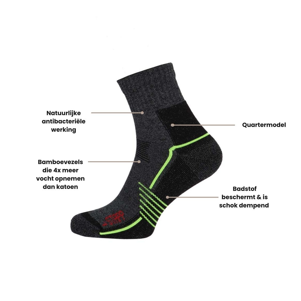 STAPP Wandelsokken Quarter Active Outdoor Bamboe 3-pack Donkergrijs