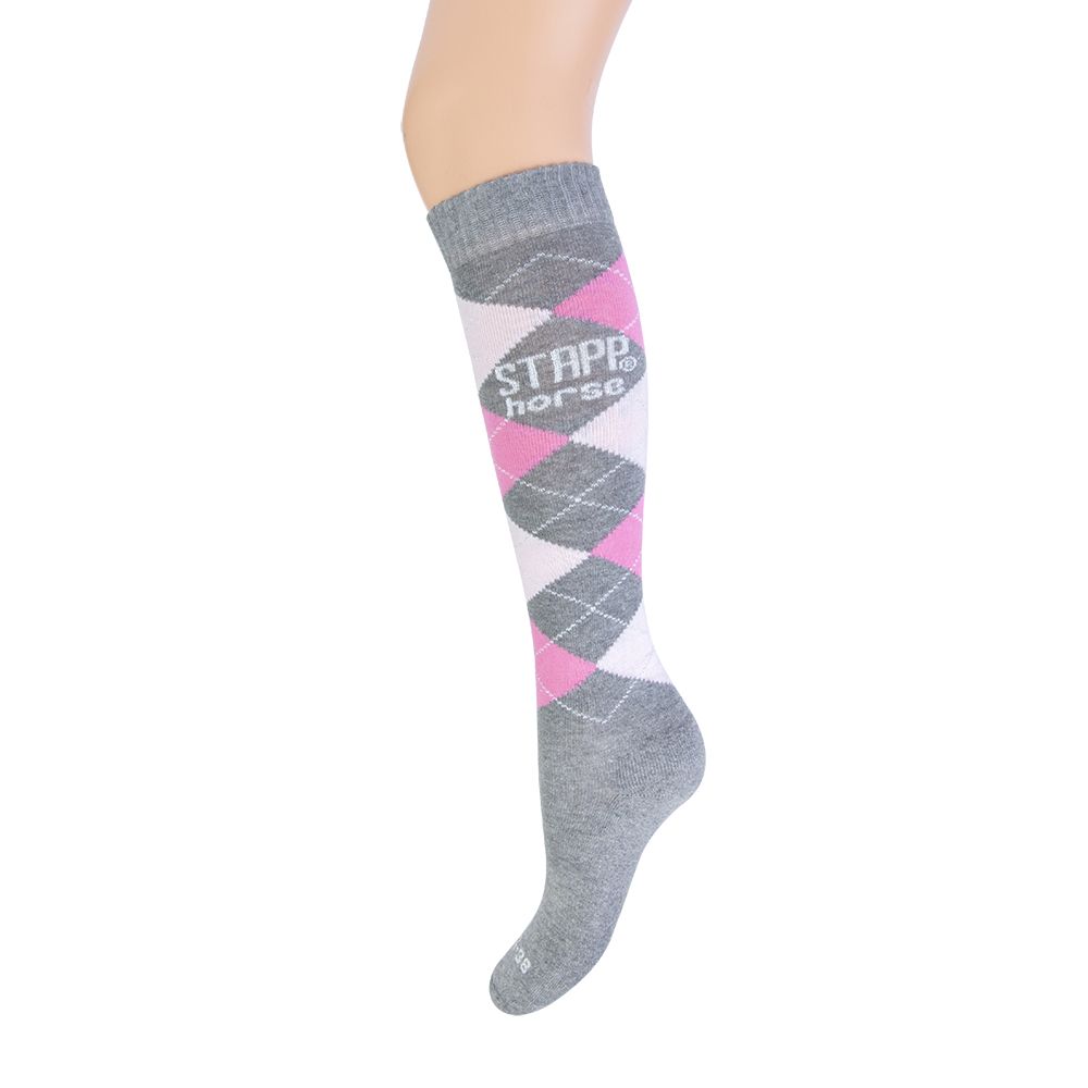 STAPP Horse Paardrijsokken Ruit 4-pack Grijs / Roze / Fuchsia