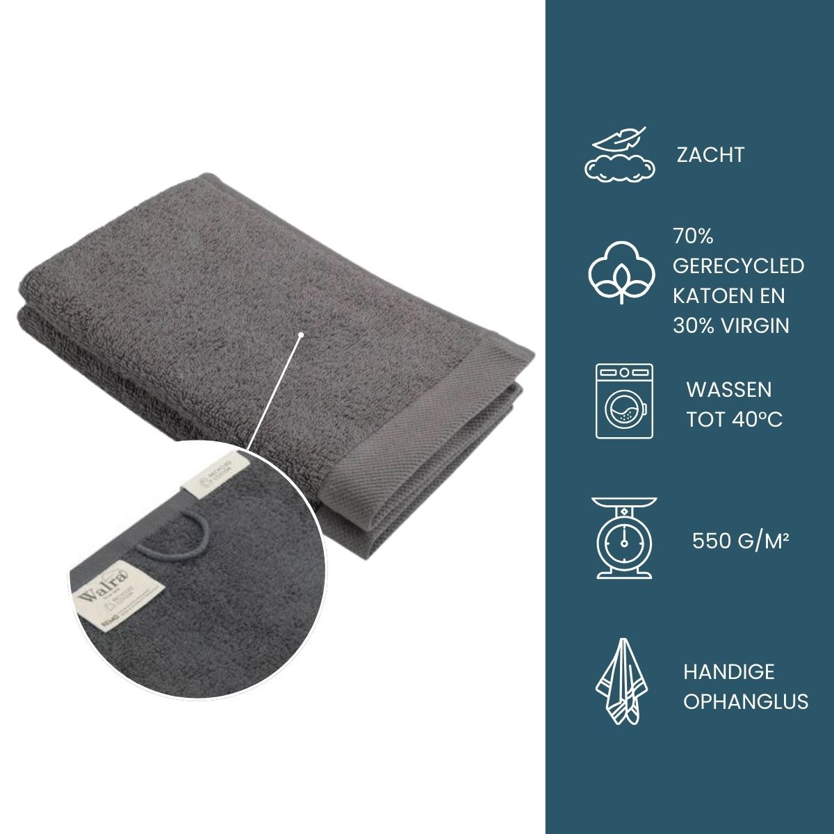 Walra Remade Cotton Gastendoekje 30 x 50 cm 550 gram Grey - 2 stuks