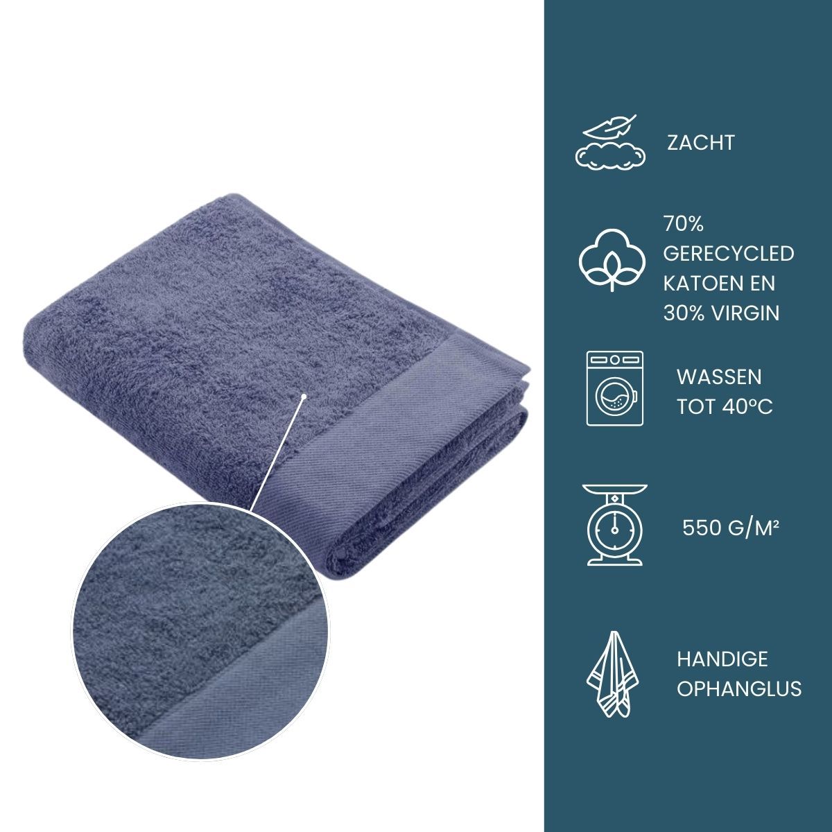 Walra Remade Cotton Handdoek 60 x 110 cm 550 gram Blauw