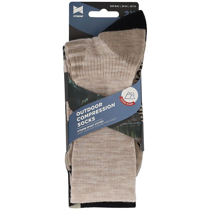 Xtreme Outdoor Sokken Compressie 2-pack Multi Beige