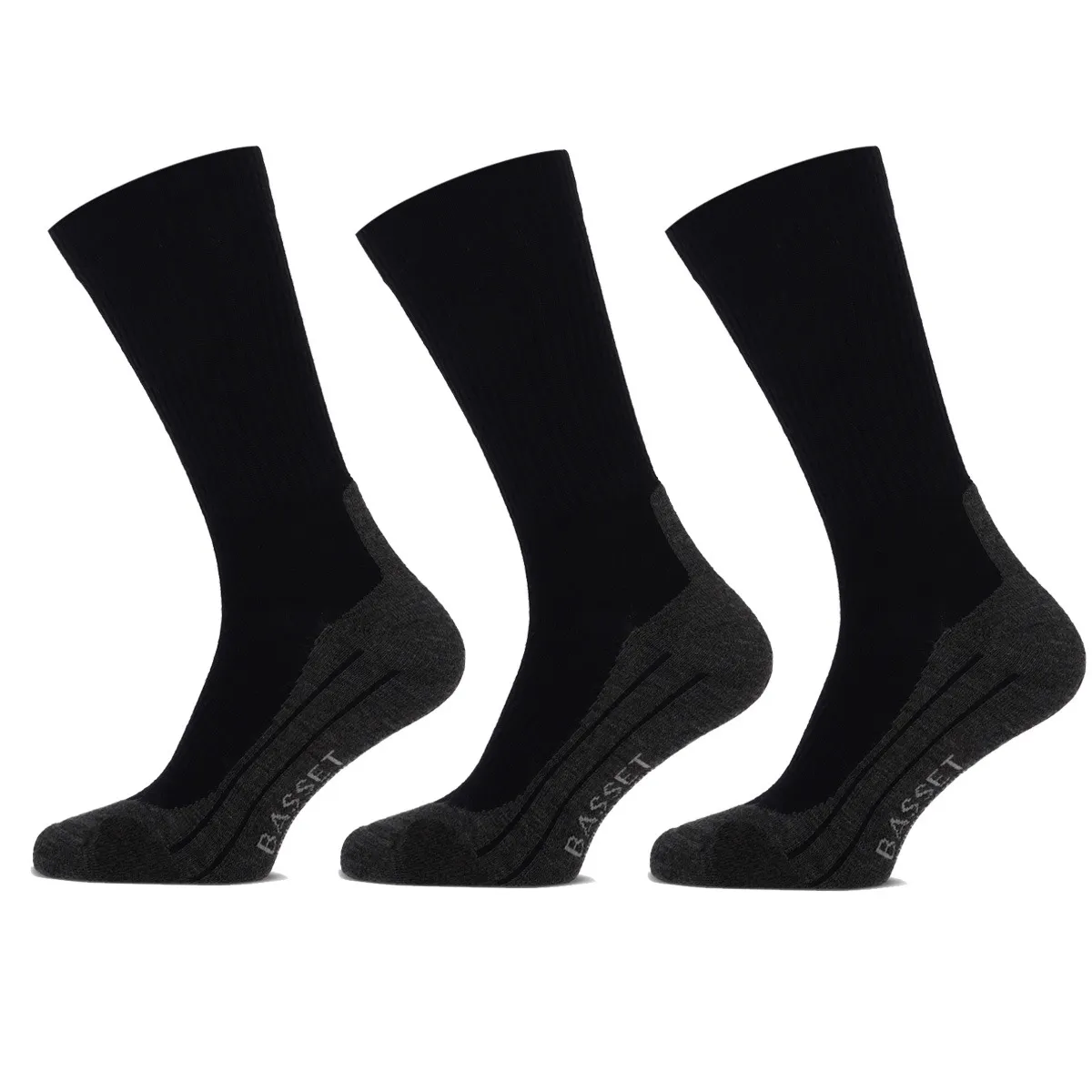 Basset Wandelsokken Merinowol 3-pack Zwart